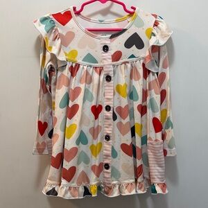 Girls' Heart Print Long-Sleeve Button Front Top - Multi Colors With Pockets